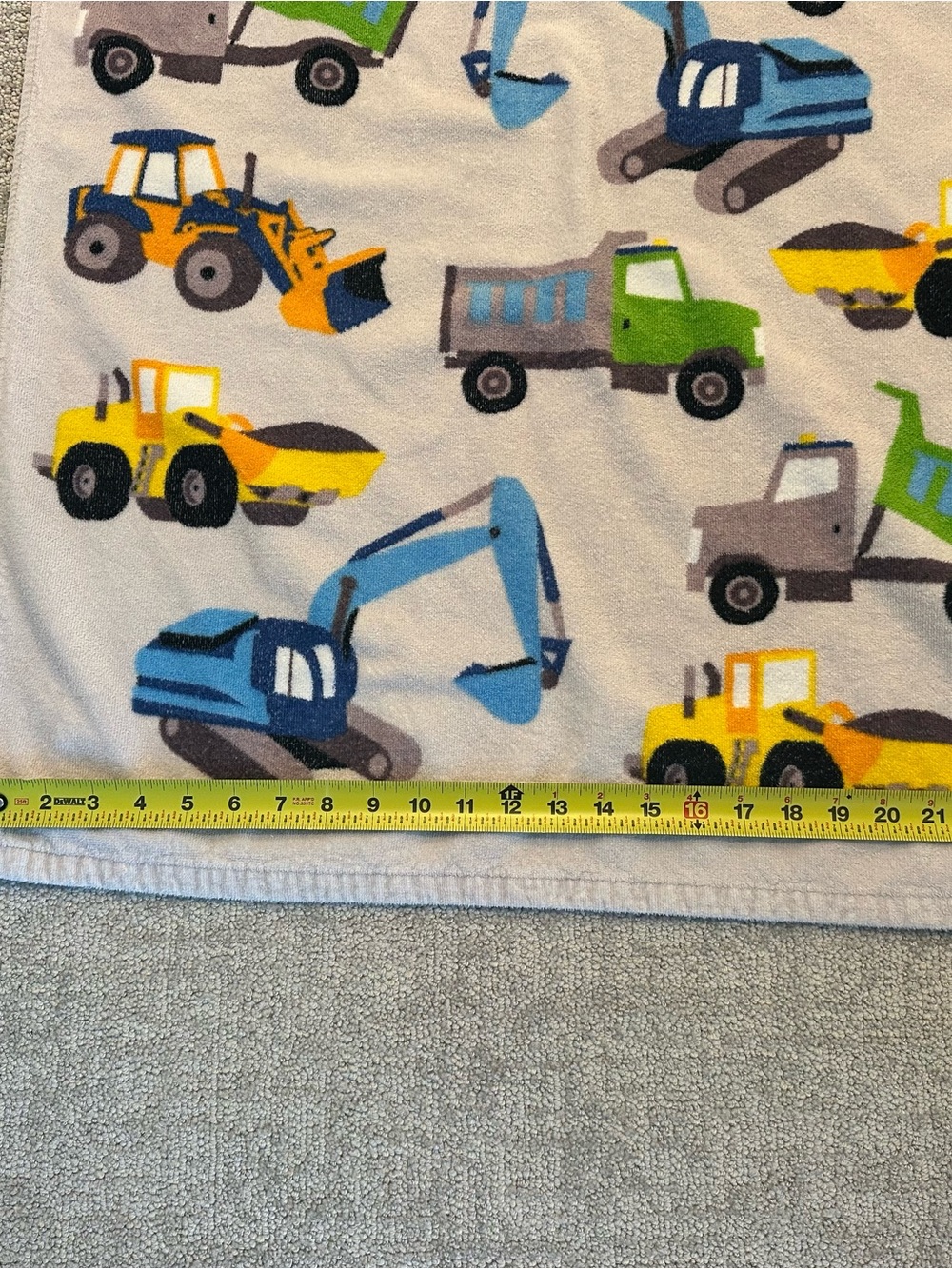 Kids Construction Vehicle Towel - Yellow, Blue, Green - Picture 2 of 4